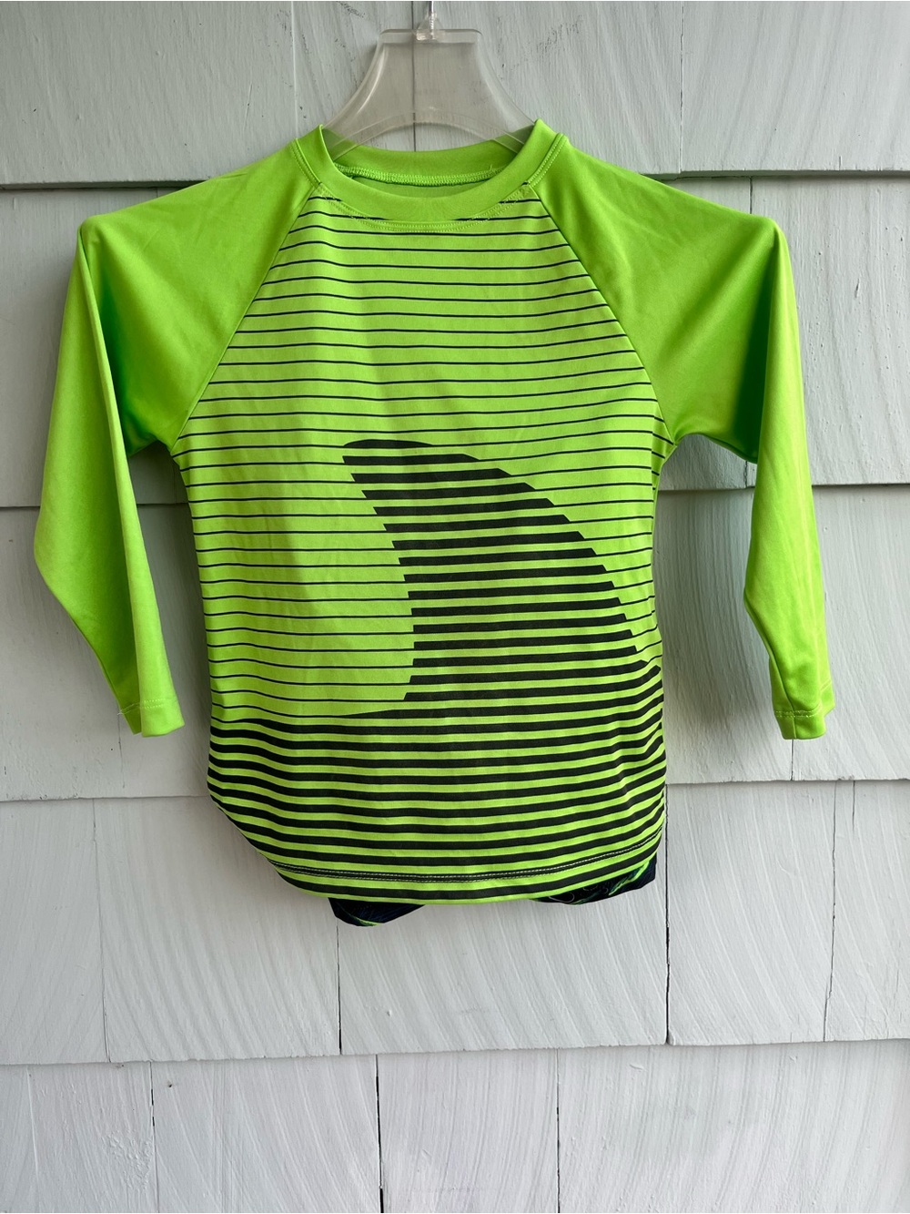 Kids Neon Green Long Sleeve Swim Trunk Rash Guard